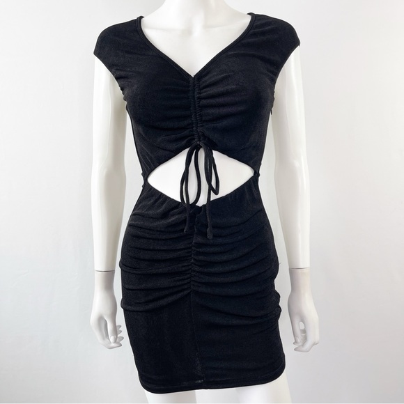 White Fox Dress Black Natural Element Mini Size L Bare Midriff Stretchy - Picture 2 of 11